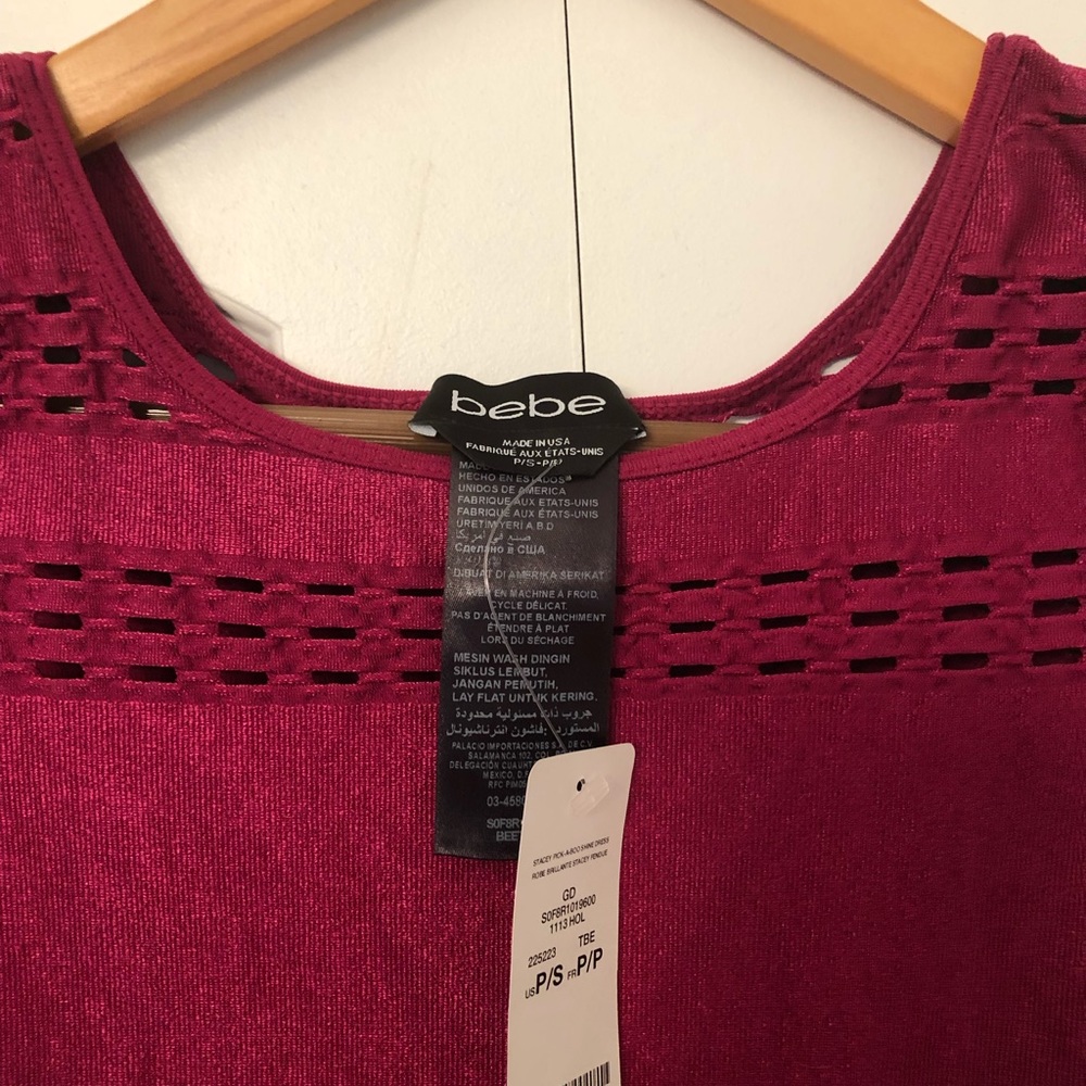 NWT Bebe Fuchsia Long Sleeve Bodycon - Small